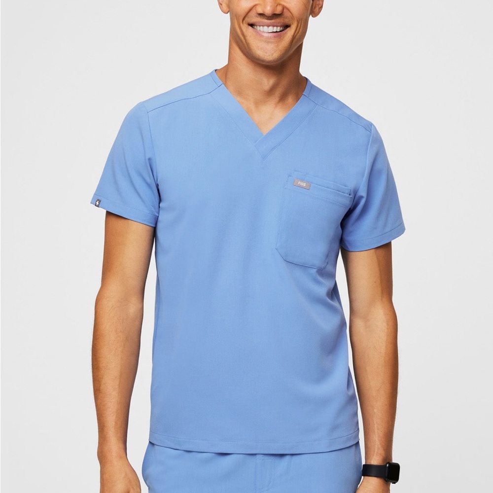 Figs Sky Blue V-Neck Scrub Top